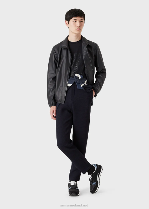 Men 086V1299 Semi-Aniline Nappa Lambskin Blouson With Full-Length Zip Armani Navy Blue