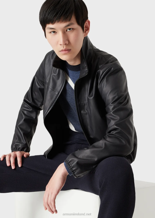 Men 086V1299 Semi-Aniline Nappa Lambskin Blouson With Full-Length Zip Armani Navy Blue