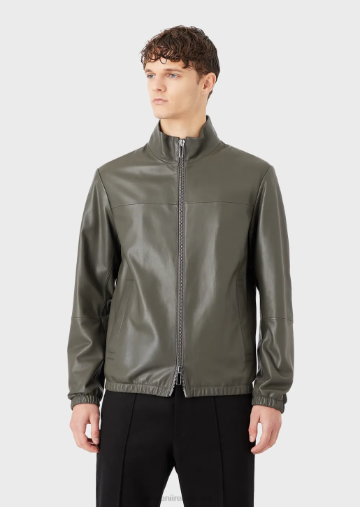 Men 086V1300 Semi-Aniline Nappa Lambskin Blouson With Full-Length Zip Armani Green
