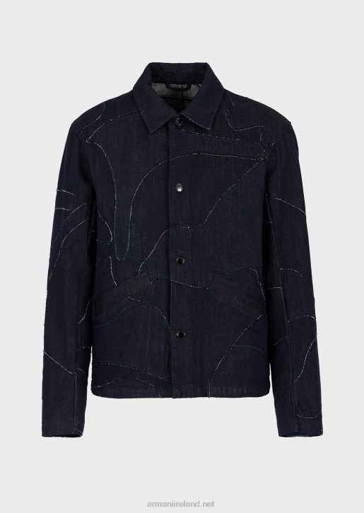 Men 086V1301 Canvas Jacket With Oversized Colour-Matched Camouflage Embroidery Armani