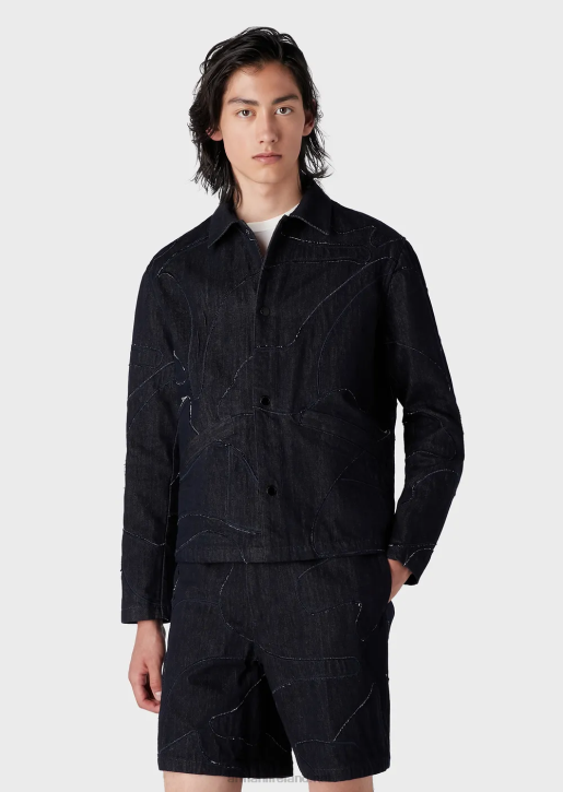 Men 086V1301 Canvas Jacket With Oversized Colour-Matched Camouflage Embroidery Armani