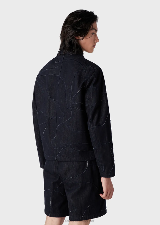 Men 086V1301 Canvas Jacket With Oversized Colour-Matched Camouflage Embroidery Armani