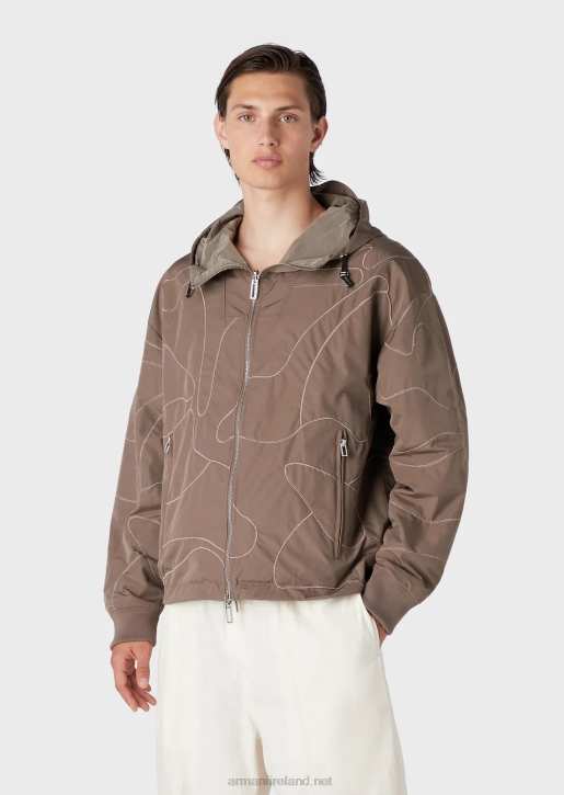 Men 086V1305 Reversible Hooded Blouson In Colour-Matched Camouflage Light Wavy Nylon Armani Brown