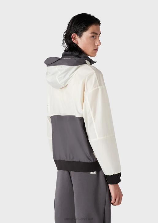 Men 086V1306 Travel Essentials Ripstop Nylon Hooded Blouson With A Crisp Feel Armani White