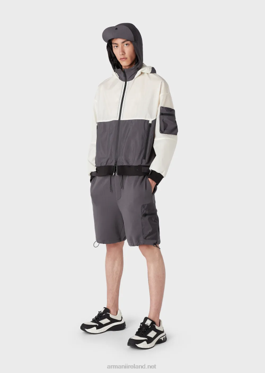 Men 086V1306 Travel Essentials Ripstop Nylon Hooded Blouson With A Crisp Feel Armani White