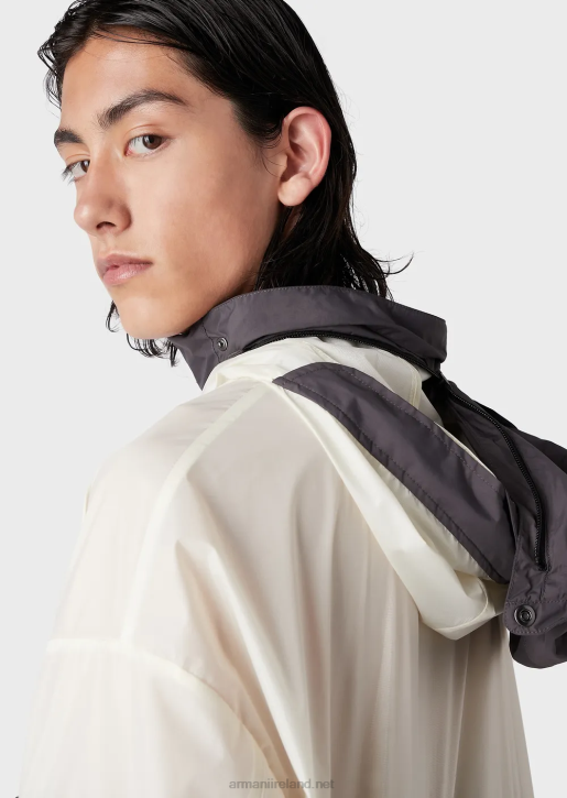 Men 086V1306 Travel Essentials Ripstop Nylon Hooded Blouson With A Crisp Feel Armani White
