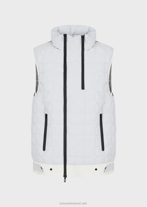 Men 086V1308 Travel Essentials Water-Repellent Quilted Recycled Nylon Full-Zip Sleeveless Puffer Jacket Armani White