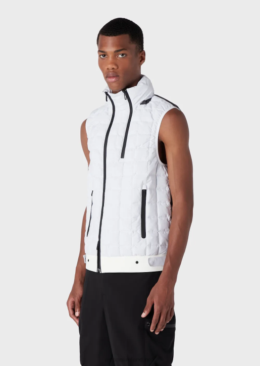 Men 086V1308 Travel Essentials Water-Repellent Quilted Recycled Nylon Full-Zip Sleeveless Puffer Jacket Armani White