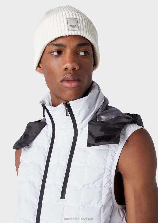 Men 086V1308 Travel Essentials Water-Repellent Quilted Recycled Nylon Full-Zip Sleeveless Puffer Jacket Armani White