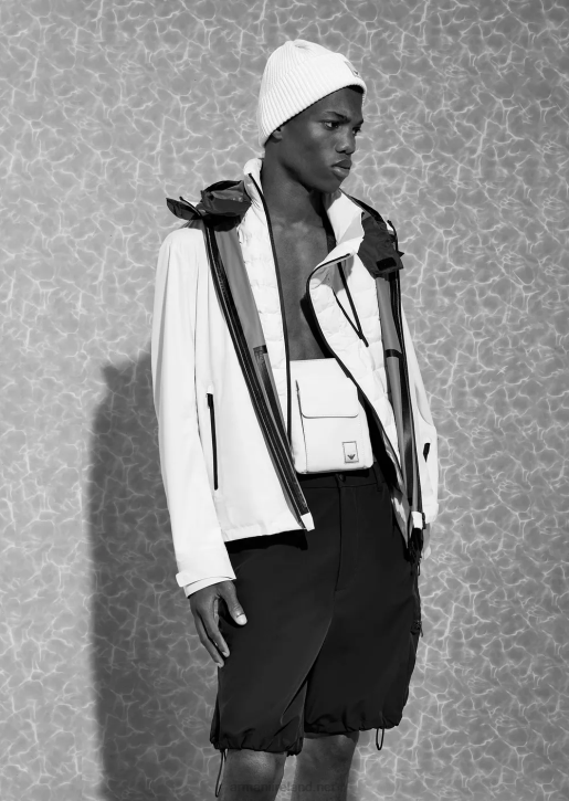 Men 086V1308 Travel Essentials Water-Repellent Quilted Recycled Nylon Full-Zip Sleeveless Puffer Jacket Armani White