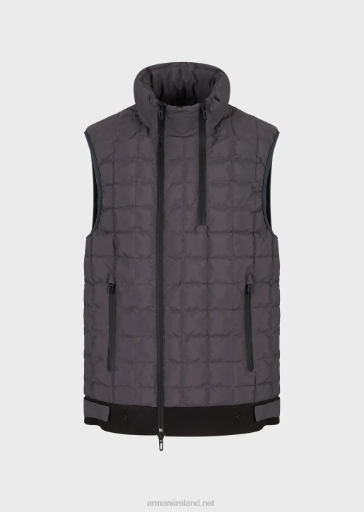 Men 086V1309 Travel Essentials Water-Repellent Quilted Recycled Nylon Full-Zip Sleeveless Puffer Jacket Armani Dark Gray
