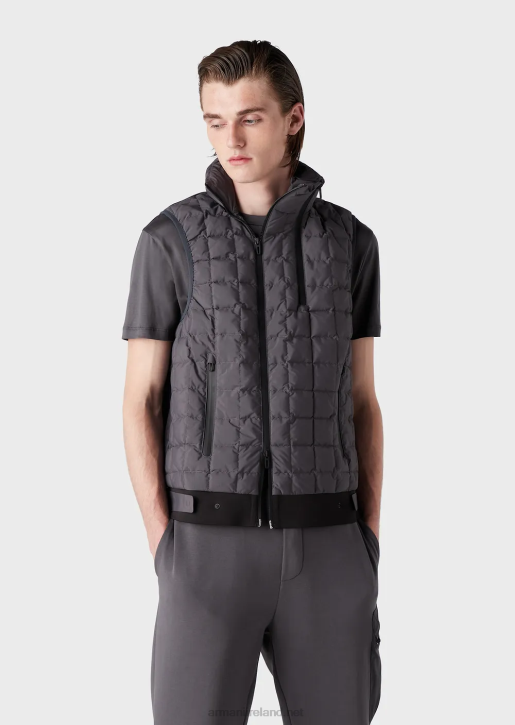 Men 086V1309 Travel Essentials Water-Repellent Quilted Recycled Nylon Full-Zip Sleeveless Puffer Jacket Armani Dark Gray