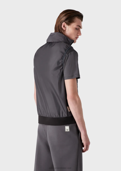 Men 086V1309 Travel Essentials Water-Repellent Quilted Recycled Nylon Full-Zip Sleeveless Puffer Jacket Armani Dark Gray