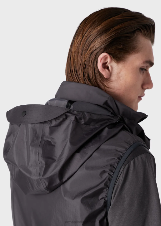 Men 086V1309 Travel Essentials Water-Repellent Quilted Recycled Nylon Full-Zip Sleeveless Puffer Jacket Armani Dark Gray