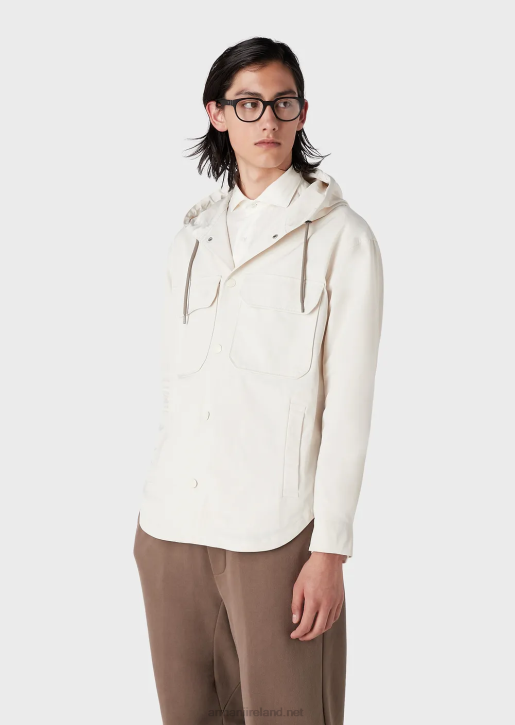 Men 086V1310 Water-Repellent Satin Nylon Hooded Blouson Armani Beige