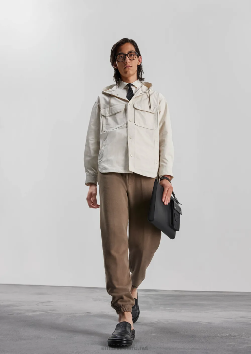 Men 086V1310 Water-Repellent Satin Nylon Hooded Blouson Armani Beige