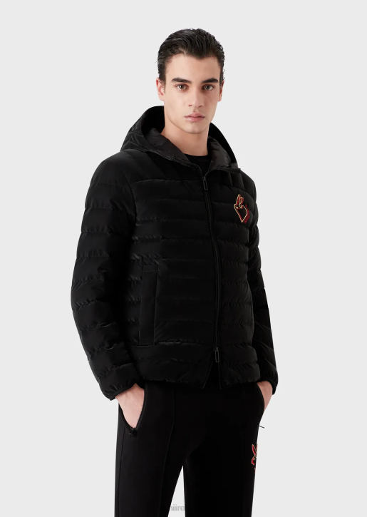 Men 086V1313 Quilted Nylon Down Jacket With Hood Armani Black