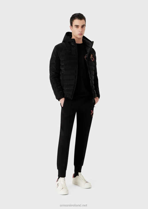Men 086V1313 Quilted Nylon Down Jacket With Hood Armani Black