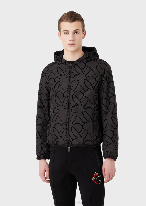 Men 086V1314 Reversible Hooded Blouson In Flocked Nylon Armani Black