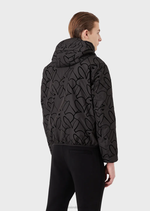 Men 086V1314 Reversible Hooded Blouson In Flocked Nylon Armani Black