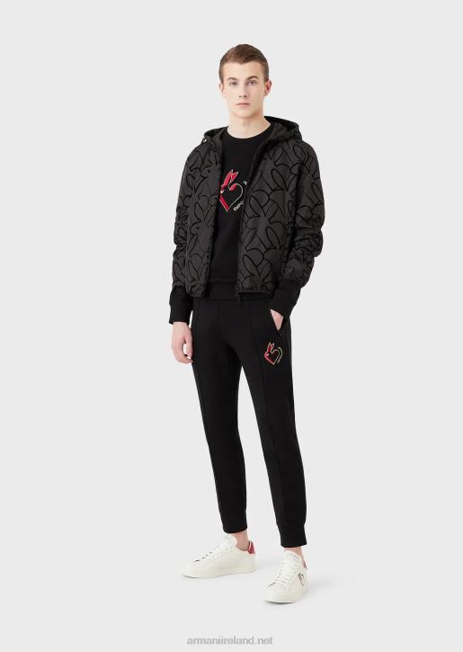 Men 086V1314 Reversible Hooded Blouson In Flocked Nylon Armani Black