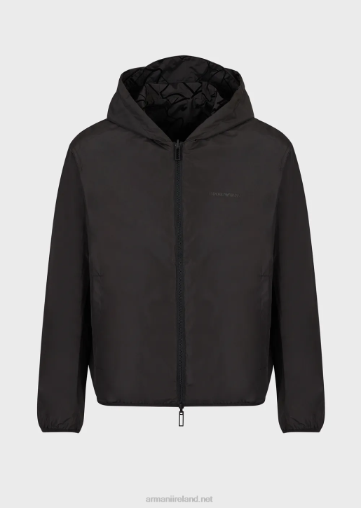 Men 086V1314 Reversible Hooded Blouson In Flocked Nylon Armani Black