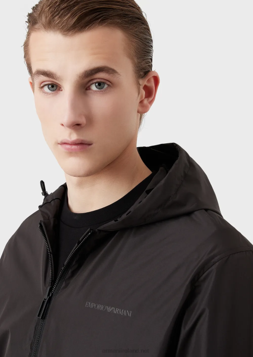 Men 086V1314 Reversible Hooded Blouson In Flocked Nylon Armani Black
