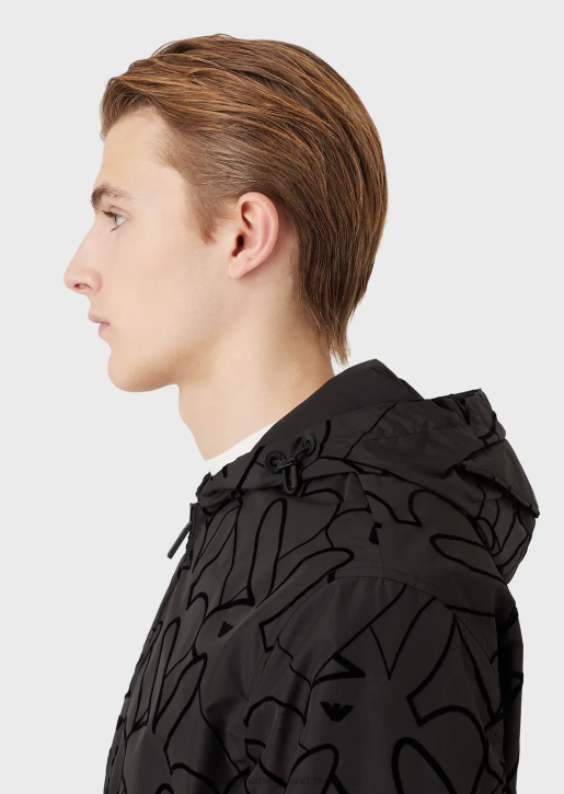 Men 086V1314 Reversible Hooded Blouson In Flocked Nylon Armani Black
