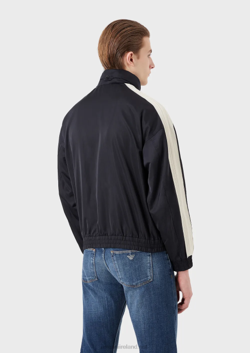 Men 086V1315 Full-Zip, Hooded Blouson In Recycled Nylon With Ea Patch And Stripes Armani Navy Blue