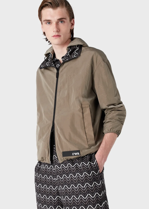 Men 086V1317 Reversible Nylon Full-Zip Blouson With An All-Over Pattern Armani Pattern