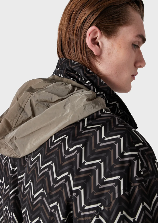 Men 086V1317 Reversible Nylon Full-Zip Blouson With An All-Over Pattern Armani Pattern