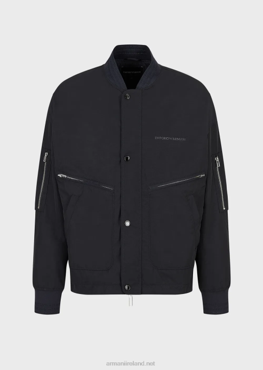 Men 086V1318 Water-Repellent Blouson In Wavy Light Nylon Armani Navy Blue