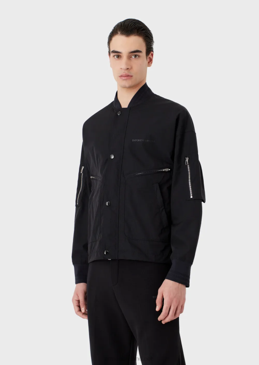 Men 086V1318 Water-Repellent Blouson In Wavy Light Nylon Armani Navy Blue