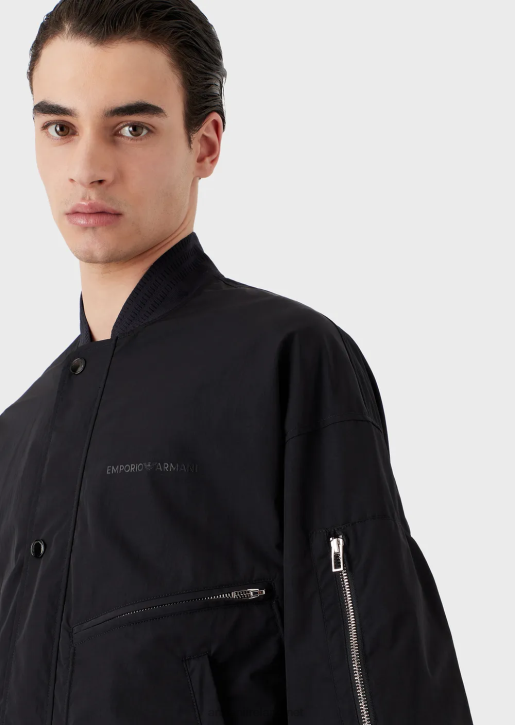 Men 086V1318 Water-Repellent Blouson In Wavy Light Nylon Armani Navy Blue
