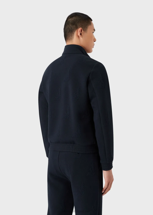 Men 086V1320 Embossed All-Over Eagle Jersey Full-Zip Blouson Armani Navy Blue