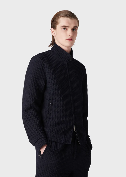 Men 086V1321 3D-Effect Houndstooth Stretch-Wool Blouson Armani Navy Blue