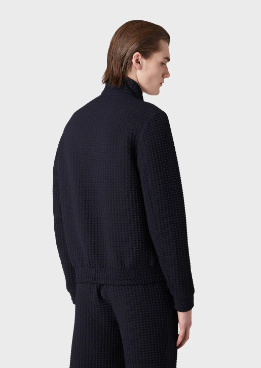Men 086V1321 3D-Effect Houndstooth Stretch-Wool Blouson Armani Navy Blue