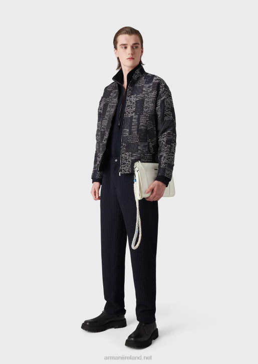 Men 086V1321 3D-Effect Houndstooth Stretch-Wool Blouson Armani Navy Blue