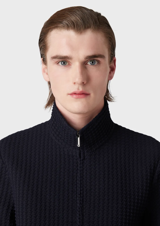 Men 086V1321 3D-Effect Houndstooth Stretch-Wool Blouson Armani Navy Blue