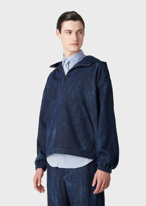 Men 086V1324 Stone-Washed Denim Anorak Armani