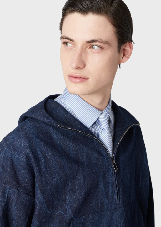 Men 086V1324 Stone-Washed Denim Anorak Armani