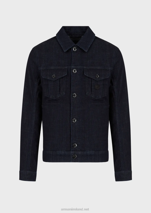 Men 086V1327 Denim Wash Jacket With Logo Patch Armani Navy Blue