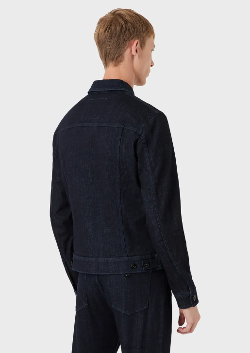 Men 086V1327 Denim Wash Jacket With Logo Patch Armani Navy Blue