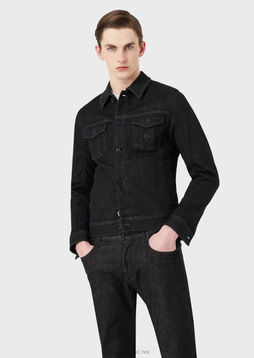 Men 086V1328 Denim Wash Jacket With Logo Patch Armani Black