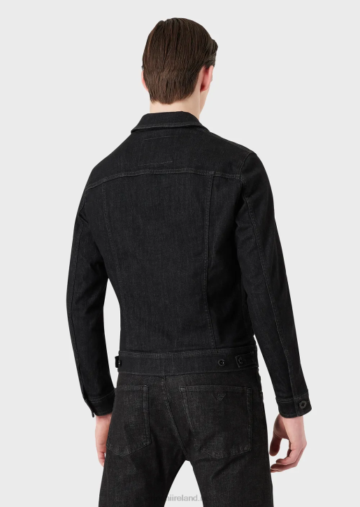 Men 086V1328 Denim Wash Jacket With Logo Patch Armani Black