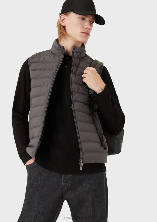 Men 086V1332 Quilted Nylon Sleeveless Down Jacket Armani Dark Gray