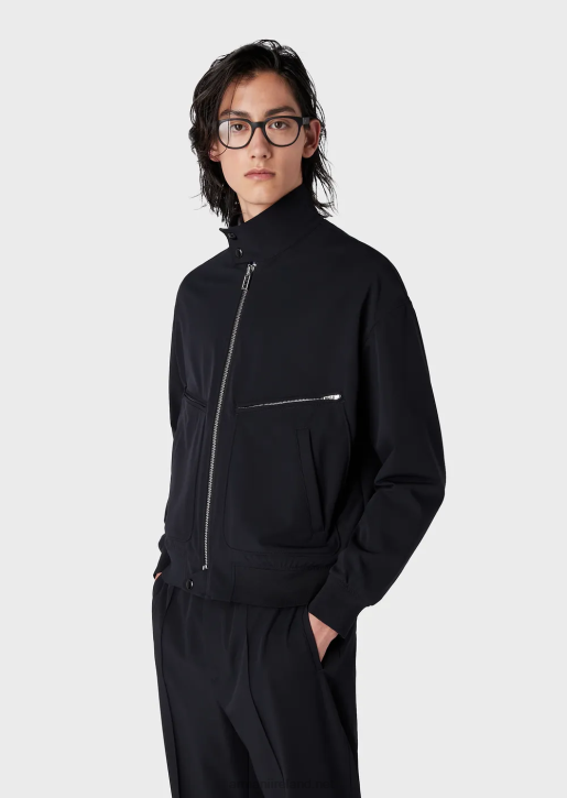 Men 086V1335 Water-Repellent Two-Way Stretch Technical Nylon Blouson With Zip Armani Navy Blue