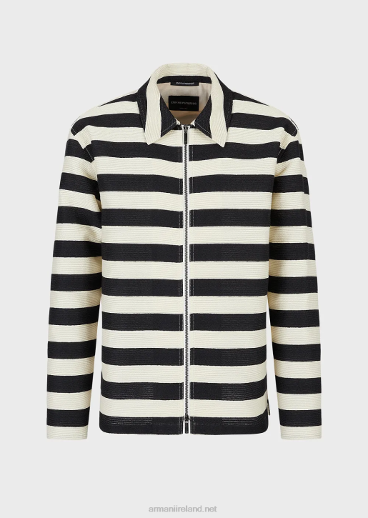 Men 086V1336 Horizontal Striped Ottoman Zip-Up Blouson Armani Black