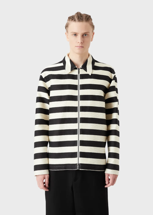 Men 086V1336 Horizontal Striped Ottoman Zip-Up Blouson Armani Black
