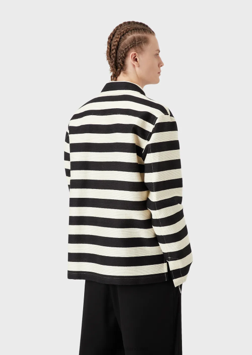 Men 086V1336 Horizontal Striped Ottoman Zip-Up Blouson Armani Black